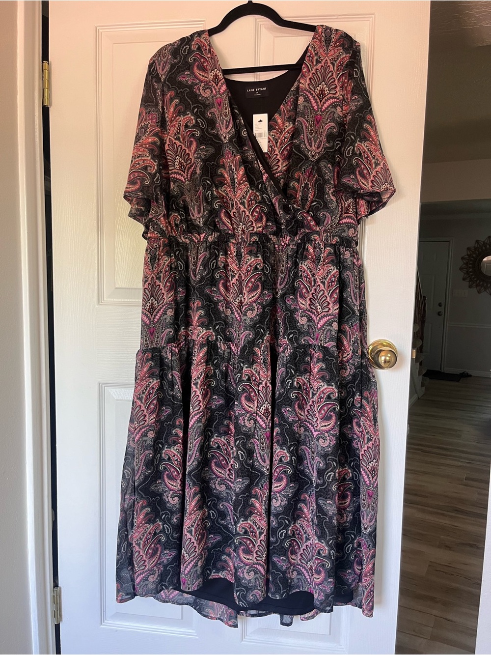 Lane Bryant Black and Pink Paisley Wrap Midi Dress